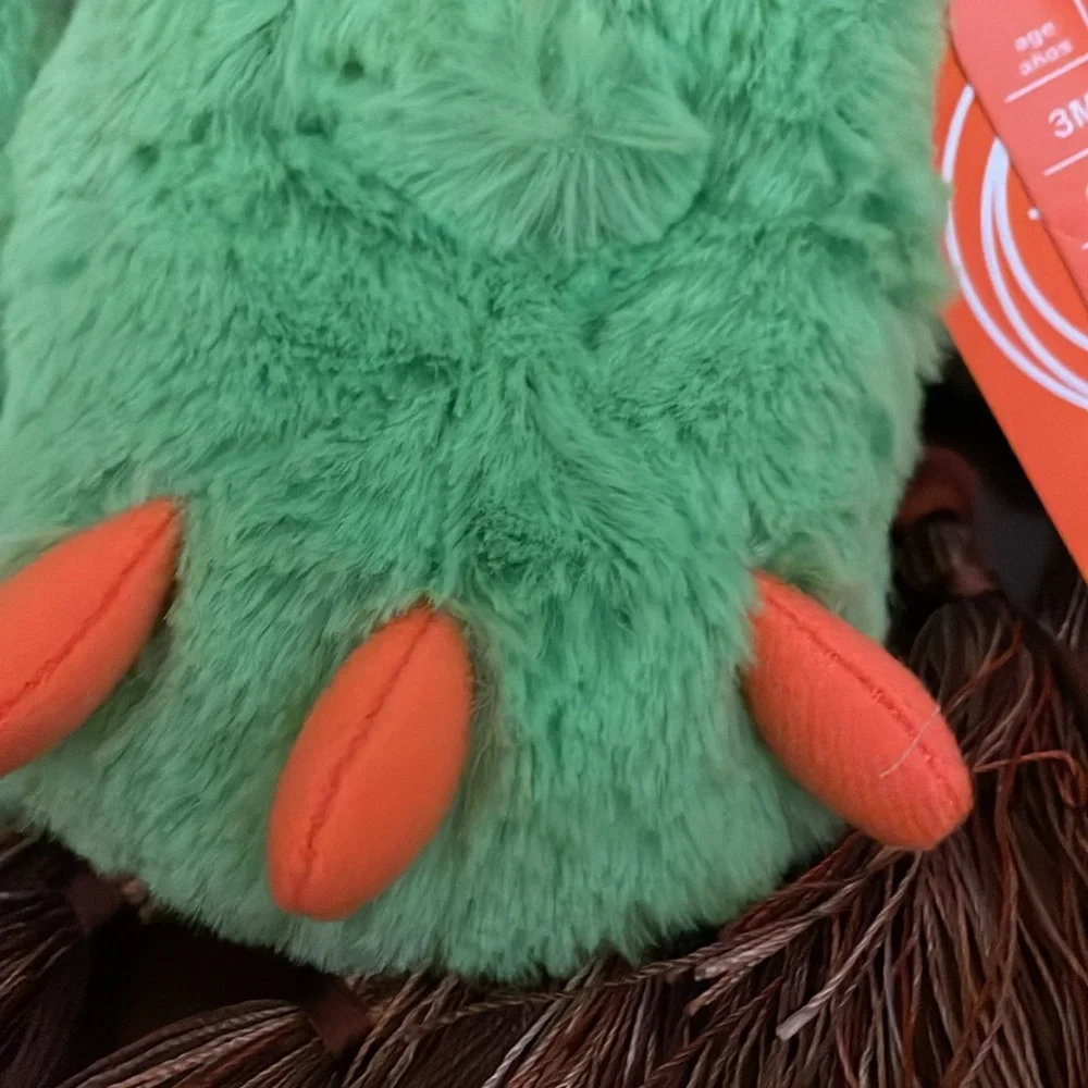 NWT Green & Orange Plush Monster house non skid bottoms house slippers Kids SZ 3